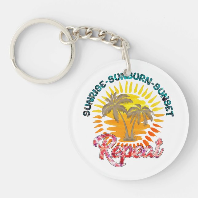 Sunrise-Sunburn-Sunset-Repeat | Golden Palm Trees Keychain (Front)