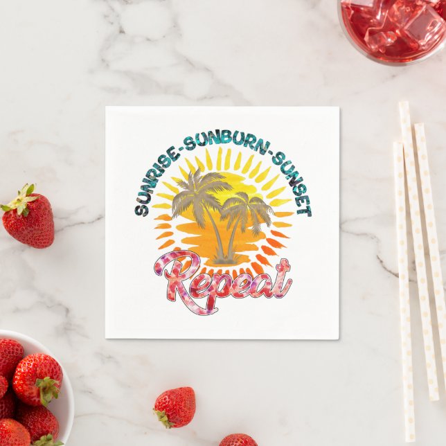 Sunrise-Sunburn-Sunset-Repeat | Golden Palm Trees Napkins (Insitu)