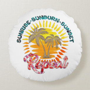 Sunrise-Sunburn-Sunset-Repeat Golden Palm Trees Round Pillow