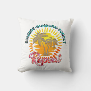 Sunrise-Sunburn-Sunset-Repeat Golden Palm Trees Throw Pillow