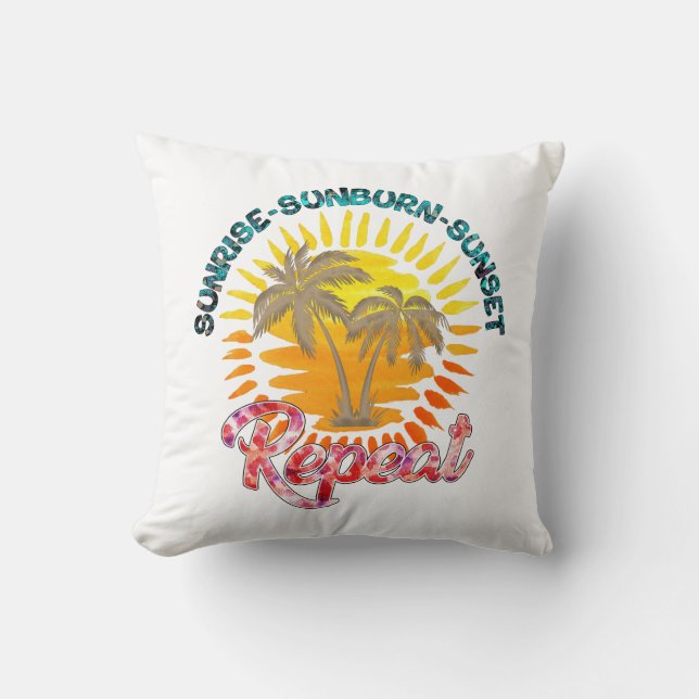 Sunrise-Sunburn-Sunset-Repeat | Golden Palm Trees Throw Pillow (Front)