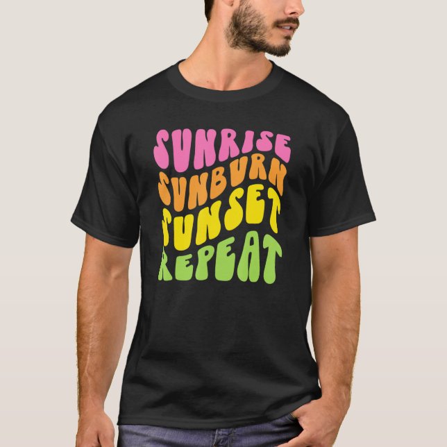 Sunrise Sunburn Sunset Repeat Retro Summer Graphic T-Shirt (Front)