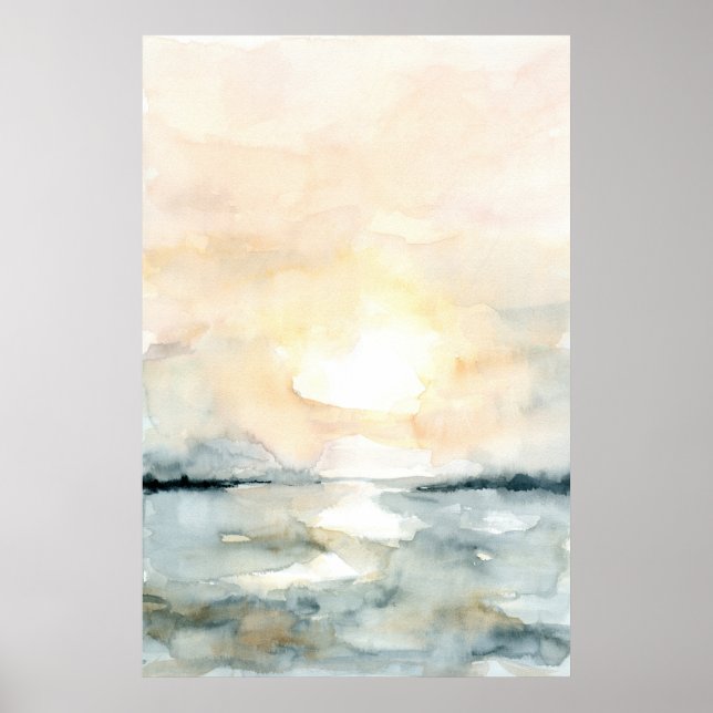 Sunrise Sunset Beach Ocean Watercolor Vertical Poster (Front)