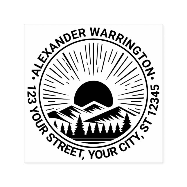 Sunrise Sunset Behind Mountains Name Retn Address Self-inking Stamp (Design)