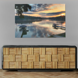 Sunrise Sunset over Lake Landscape Photographic Canvas Print