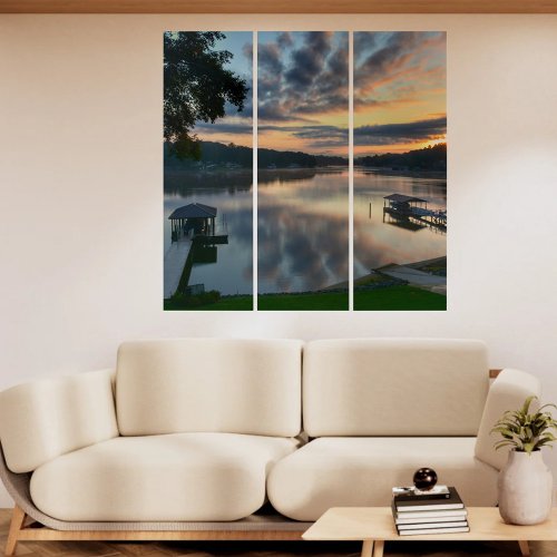 Sunrise Sunset over Lake Photographic Landscape Triptych