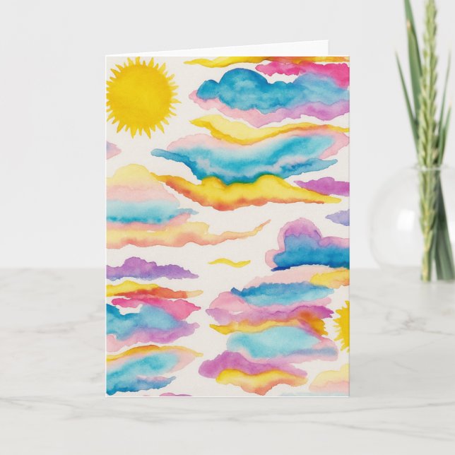 Sunrise Sunset Watercolor Blank Greeting Card  (Front)