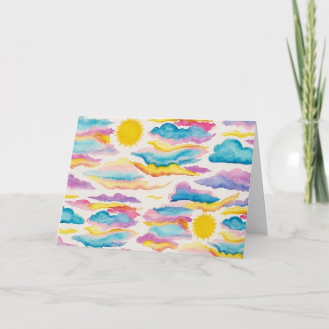 Sunrise Sunset Watercolor Blank Greeting Card  (Front)