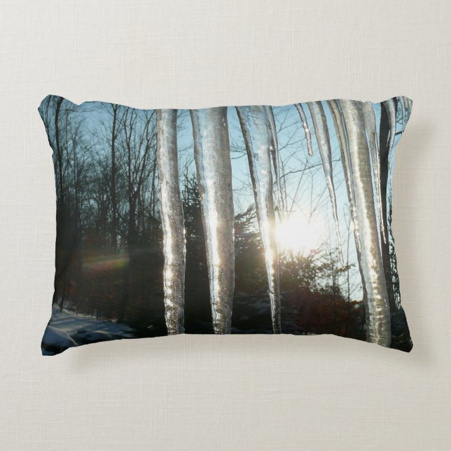 Sunrise Through Icicles Winter Nature Photography Accent Pillow (Front)