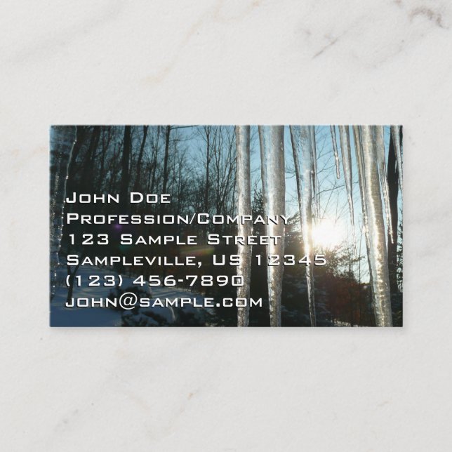 Sunrise Through Icicles Winter Nature Photography Business Card (Front)