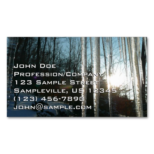 Sunrise Through Icicles Winter Nature Photography Business Card Magnet (Front)