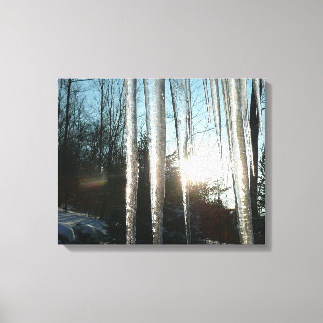 Sunrise Through Icicles Winter Nature Photography Canvas Print (Front)