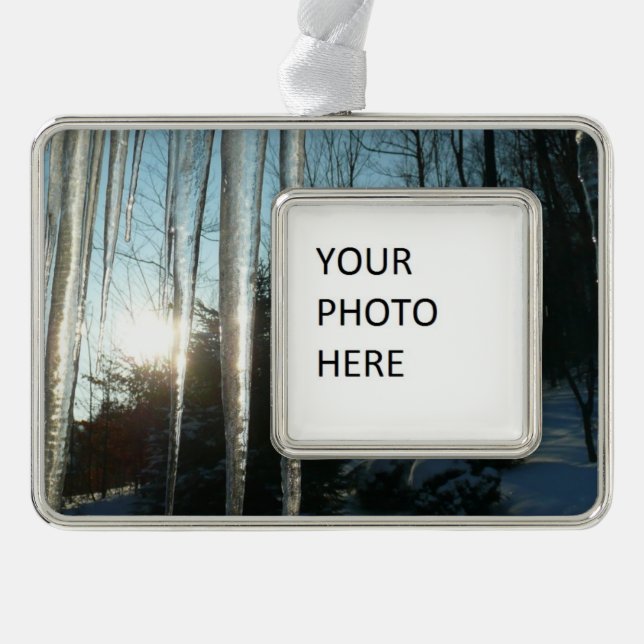 Sunrise Through Icicles Winter Nature Photography Christmas Ornament (Front)