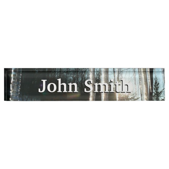 Sunrise Through Icicles Winter Nature Photography Desk Name Plate (Front)