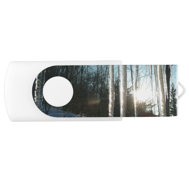 Sunrise Through Icicles Winter Nature Photography Flash Drive (Front)