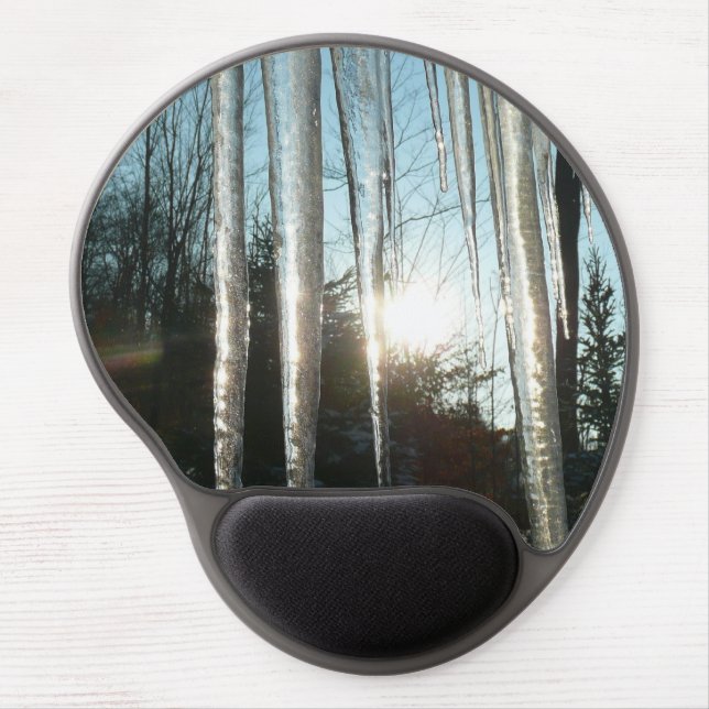Sunrise Through Icicles Winter Nature Photography Gel Mouse Pad (Front)