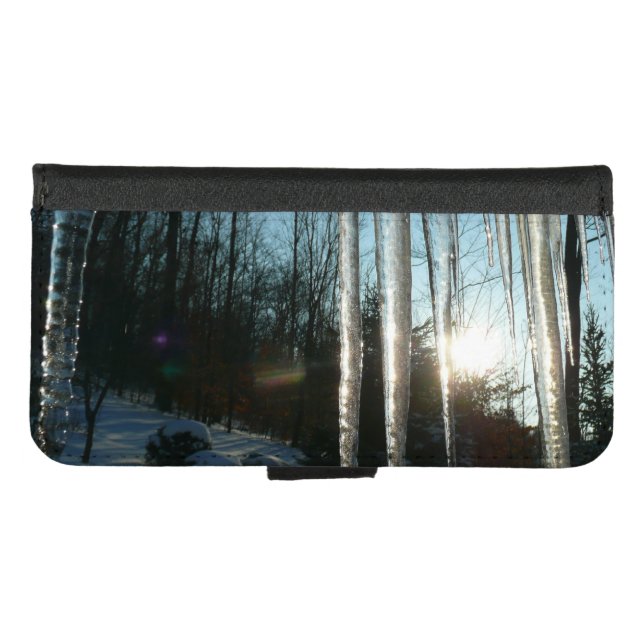 Sunrise Through Icicles Winter Nature Photography iPhone Wallet Case (Front (Horizontal))