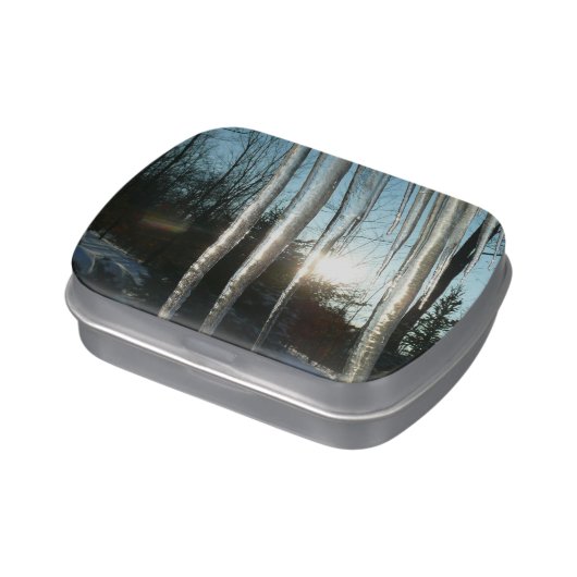 Sunrise Through Icicles Winter Nature Photography Jelly Belly Candy Tin (Side)