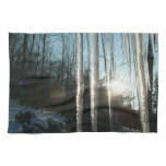 Sunrise Through Icicles Winter Nature Photography Kitchen Towel