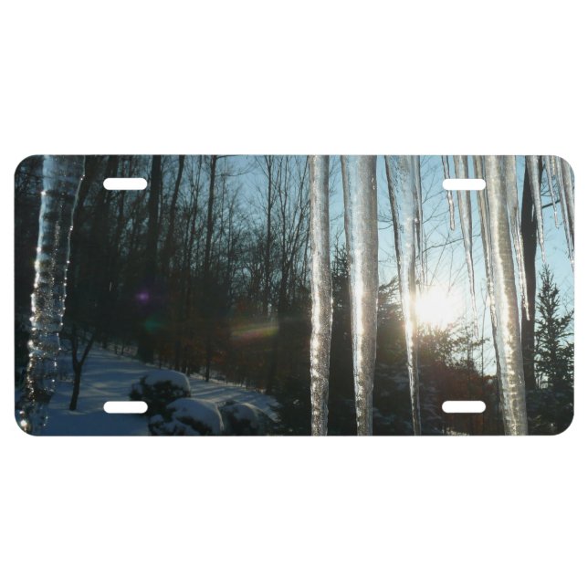 Sunrise Through Icicles Winter Nature Photography License Plate (Front)