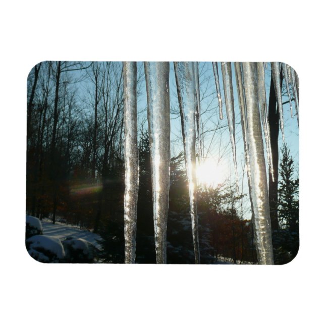 Sunrise Through Icicles Winter Nature Photography Magnet (Horizontal)