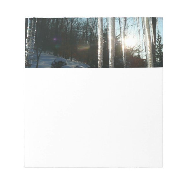 Sunrise Through Icicles Winter Nature Photography Notepad (Front)
