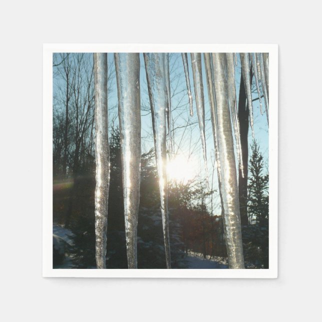 Sunrise Through Icicles Winter Nature Photography Paper Napkins (Front)