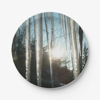 Sunrise Through Icicles Winter Nature Photography Paper Plates