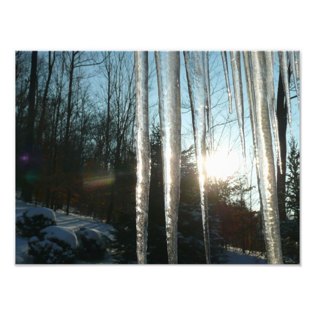 Sunrise Through Icicles Winter Nature Photography Photo Print (Front)