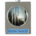 Sunrise Through Icicles Winter Nature Photography Silver Plated Banner Ornament