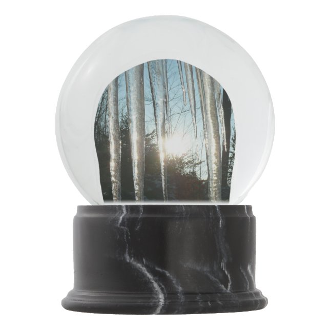 Sunrise Through Icicles Winter Nature Photography Snow Globe (Front)