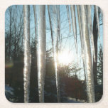 Sunrise Through Icicles Winter Nature Photography Square Paper Coaster