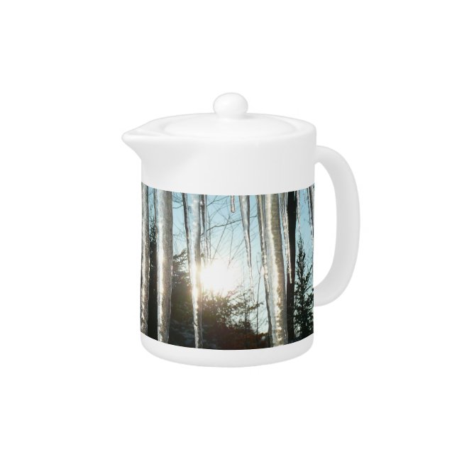 Sunrise Through Icicles Winter Nature Photography Teapot (Right)