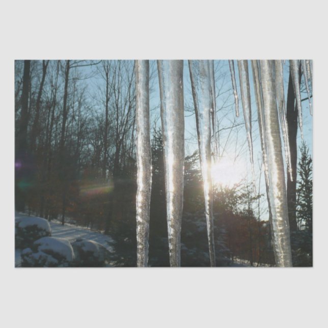 Sunrise Through Icicles Winter Nature Photography Tissue Paper (Front)