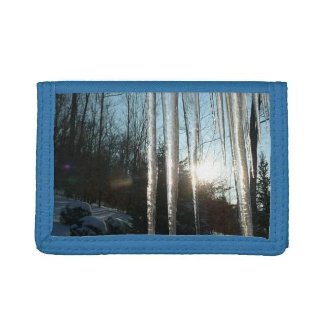 Sunrise Through Icicles Winter Nature Photography Tri-fold Wallet (Front)