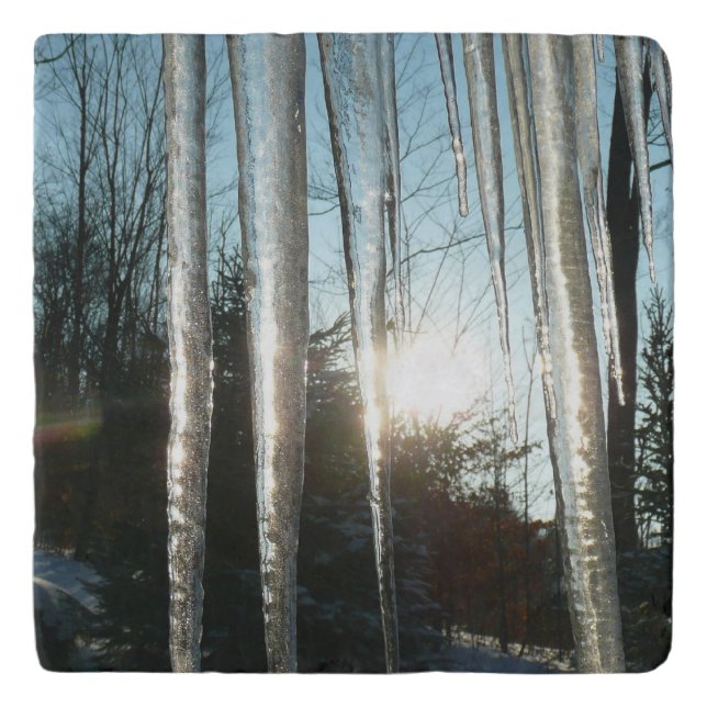 Sunrise Through Icicles Winter Nature Photography Trivet (Front)