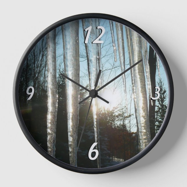 Sunrise Through Icicles Winter Nature Photography Wall Clock (Front)
