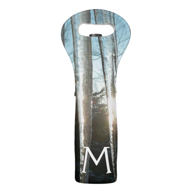 Sunrise Through Icicles Winter Nature Photography Wine Bag (Front)