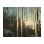 Sunrise Through Icicles Winter Nature Photography Wood Wall Decor