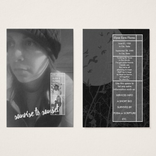 sunrise to sunset funeral invitations (Front & Back)