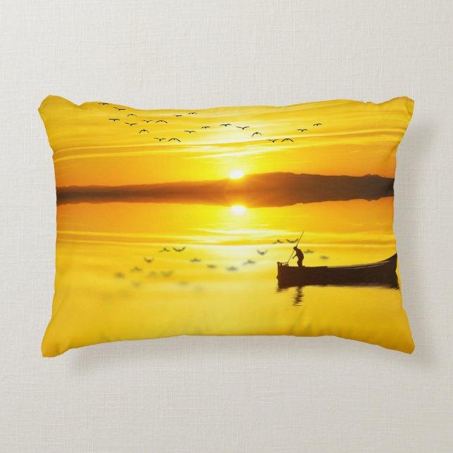 Sunrise Traditional Fishmonger Boat Accent Pillow (Front)