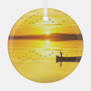 Sunrise Traditional Fishmonger Boat Glass Ornament