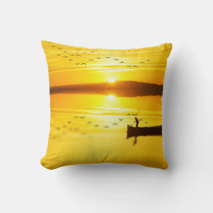 Sunrise Traditional Fishmonger Boat Throw Pillow