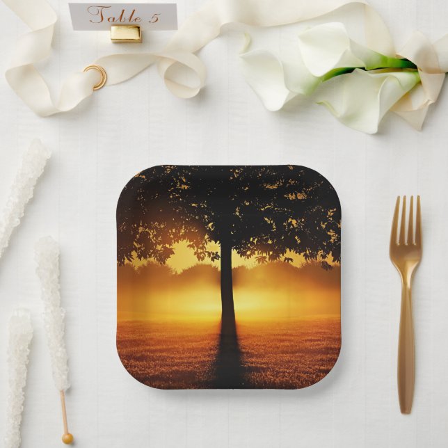 Sunrise, tree silhouette, paper plates (Wedding)