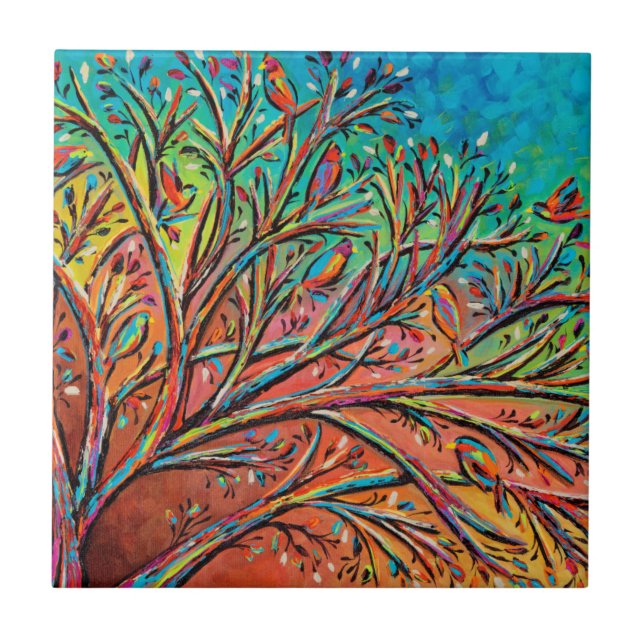 Sunrise Treetop Birds II Ceramic Tile (Front)