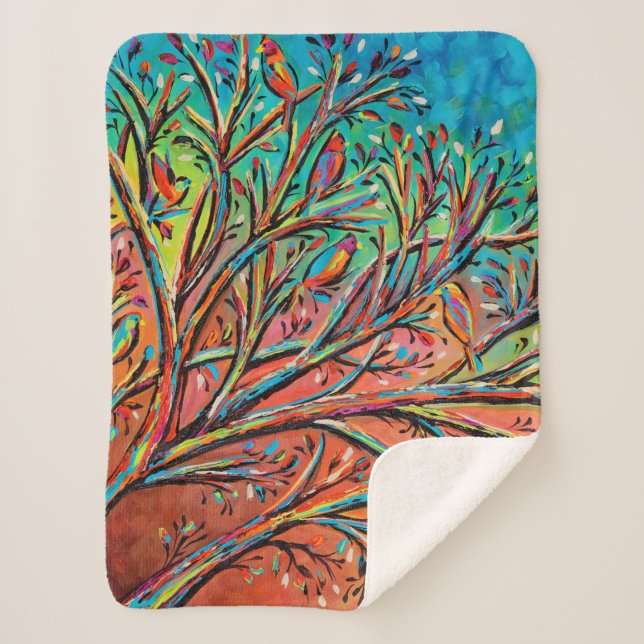 Sunrise Treetop Birds II Sherpa Blanket (Front)