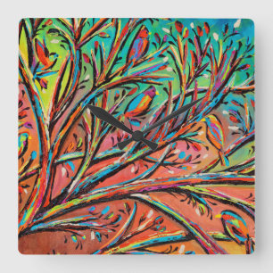 Sunrise Treetop Birds II Square Wall Clock
