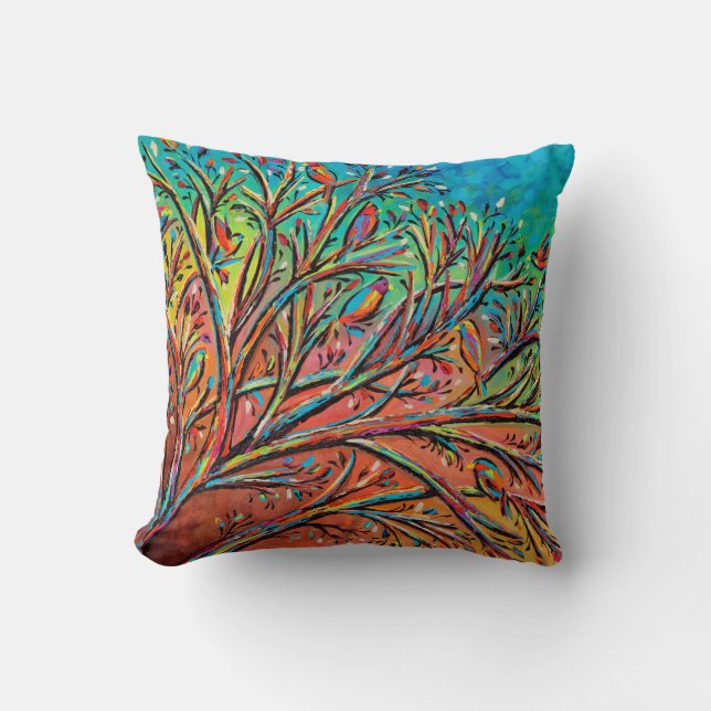 Sunrise Treetop Birds II Throw Pillow (Front)
