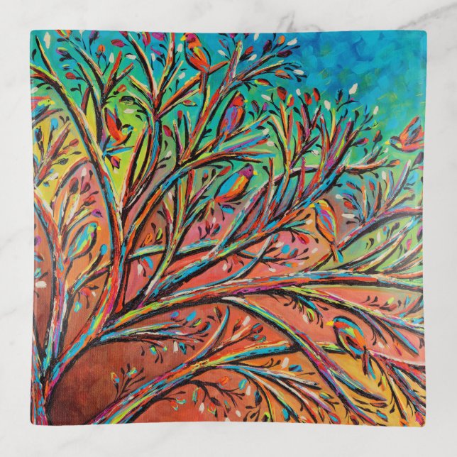 Sunrise Treetop Birds II Trinket Tray (Front)