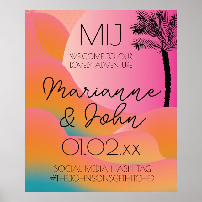 Sunrise Tropical Beach Wedding Ombre Pink Welcome Poster (Front)